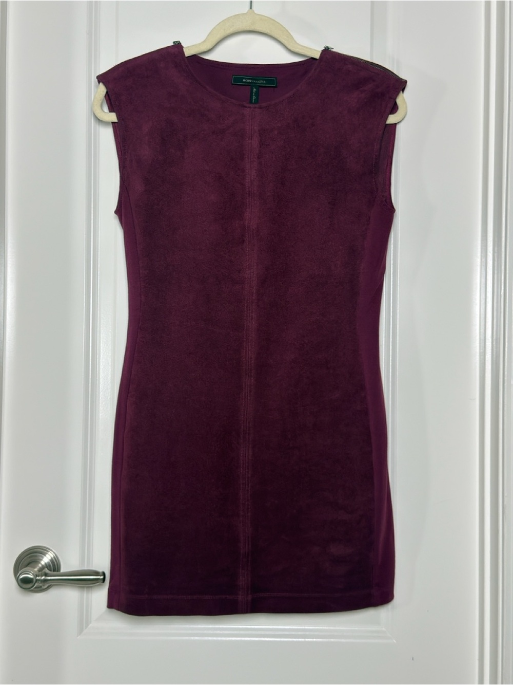 BCBGMaxAzria Sleeveless Faux Suede Sheath Dress in Plum